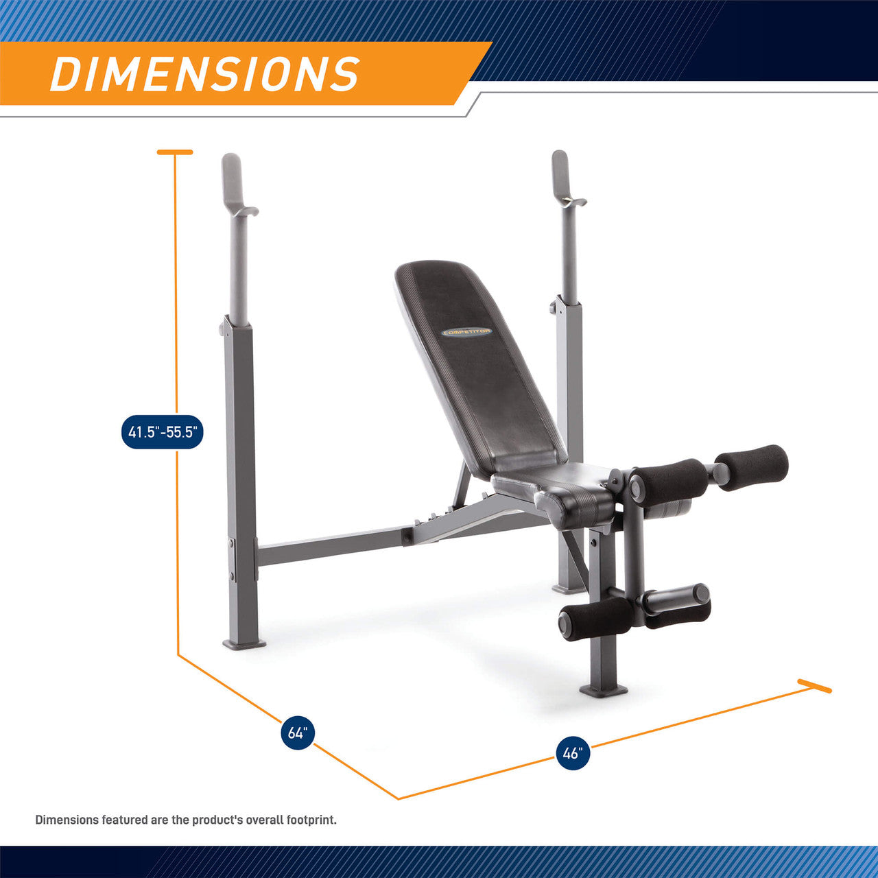 Competitor CB-729 Olympic Weight Bench for Home Gym - Heavy Duty Adjustable Workout Bench for Strength Training & Bodybuilding