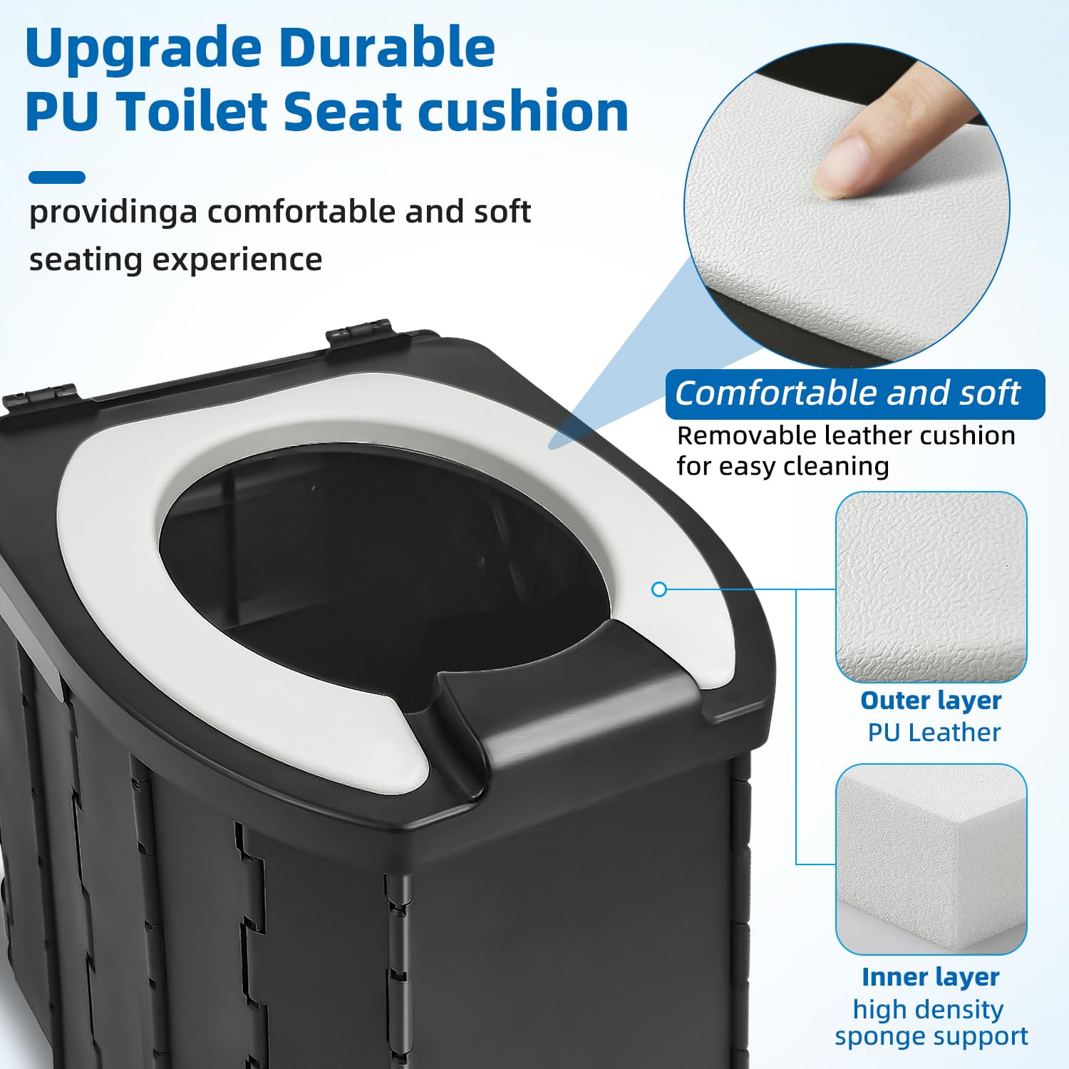 Portable Camping Toilet for Adults - Foldable Travel Toilet with Lid & Removable Paper Holder - Ideal for Hiking, Road Trips, Cars, Tents & Truck Drivers - Perfect Outdoor Emergency Toilet Solution