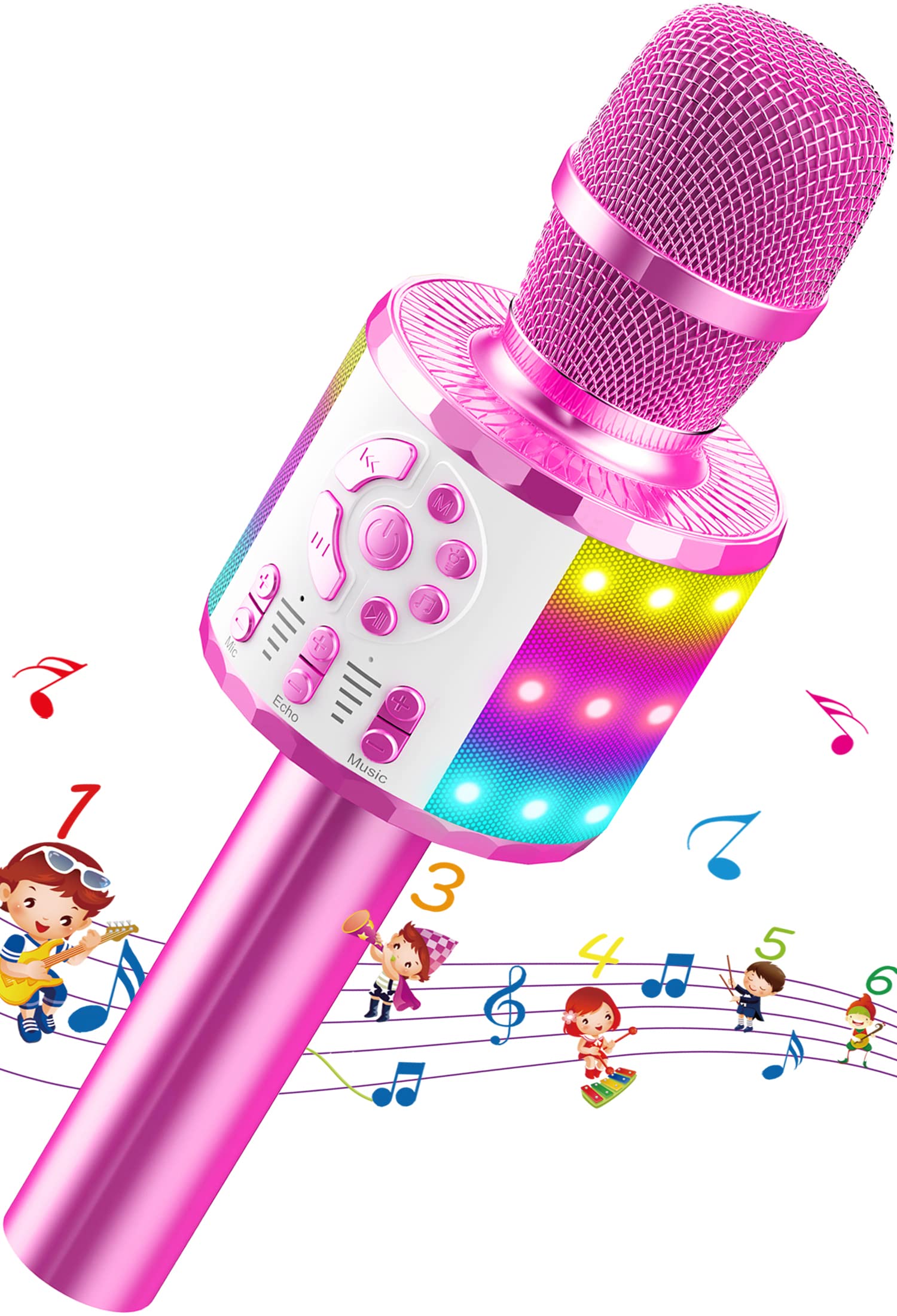 Wireless Bluetooth Karaoke Microphone with LED Lights - Portable Kids Singing Toy for Girls & Boys, Compatible with Android, iOS, PC - Perfect for Birthday Parties, Family Gatherings & Music Fun