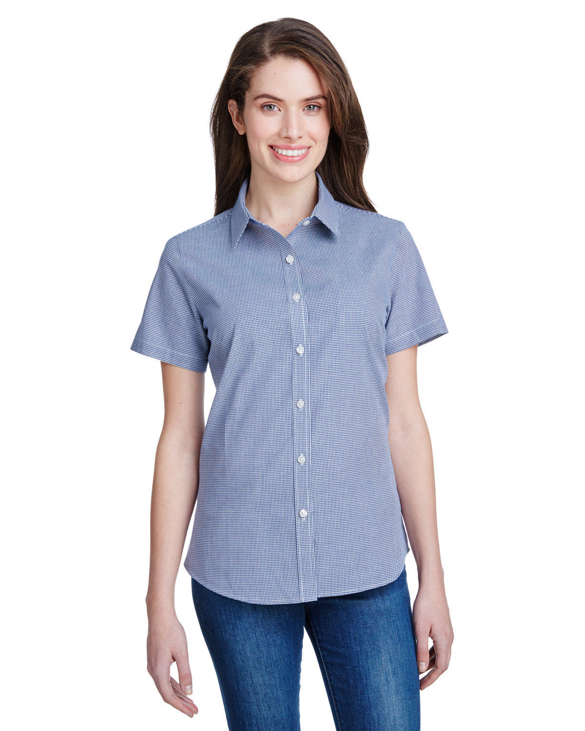 Reprime RP321 Women's Microcheck Gingham Short Sleeve Cotton Shirt - Artisan Collection | Casual Summer Top for Women, Office Wear & Outdoor Activities