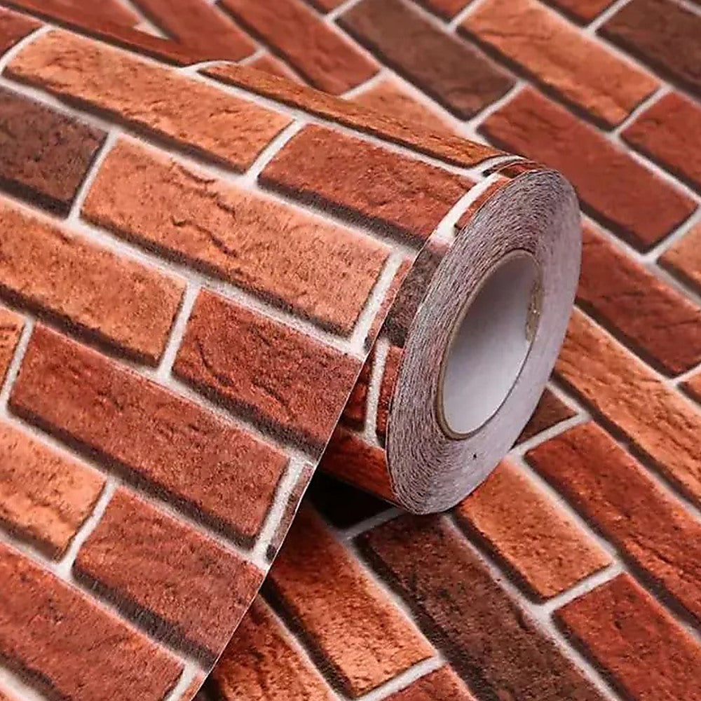 10m 3D Red Brick Print Wallpaper for Home Decor - Peel and Stick Self-Adhesive Wallpaper for Living Room, Bedroom, Kitchen, Office (Easy to Install & Remove)