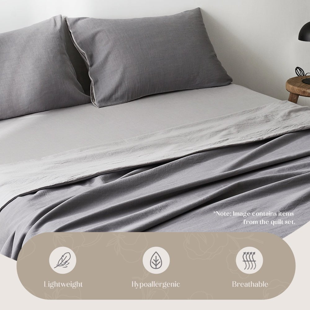 Premium 100% Cotton Grey Luxury Sheet Set - Queen Size Bedding with Flat Sheet, Fitted Sheet & Pillowcases for Ultimate Comfort & Softness | Perfect for Master Bedrooms, Guest Rooms & Cozy Home Decor