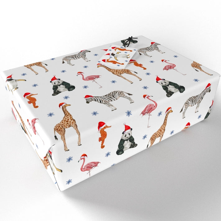 Festive Christmas Animal Wrapping Paper - Holiday Gift Wrap for Presents, Party Decorations & Seasonal Crafts (Reindeer, Snowflakes, Penguins) - Perfect for Xmas Gifts, Birthday Presents & DIY Projects