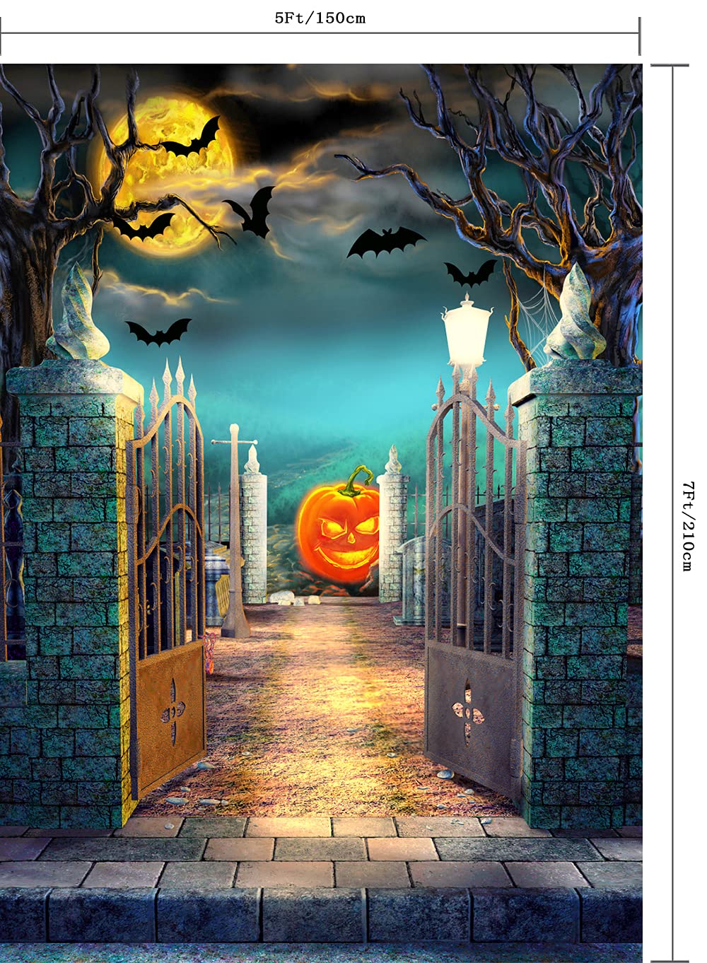 5x7FT Halloween Party Backdrop - Spooky Moon Night & Haunted House Scene with Pumpkins & Bats Photography Background for Kids, Adults, Family Portraits, Birthday Parties - Perfect for Halloween Decorations, Photo Booths & Themed Events (SCO310A)