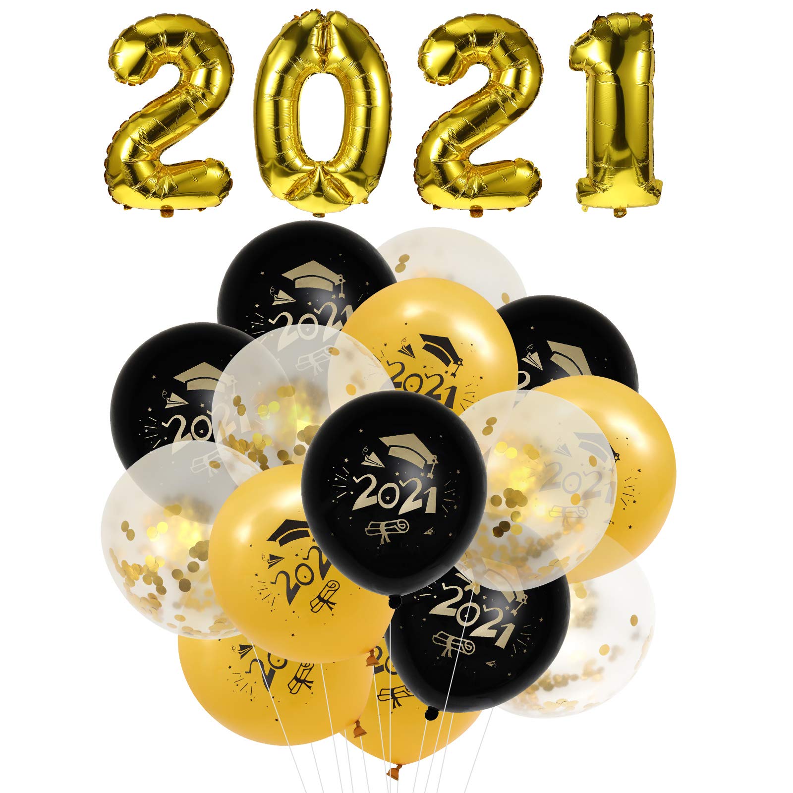 19pcs Graduation Party Balloons Set 2021 - Gold & Black Decorations for Home, Wall, Room - Perfect for Graduation Ceremony, Photo Backdrop & Celebration Decor