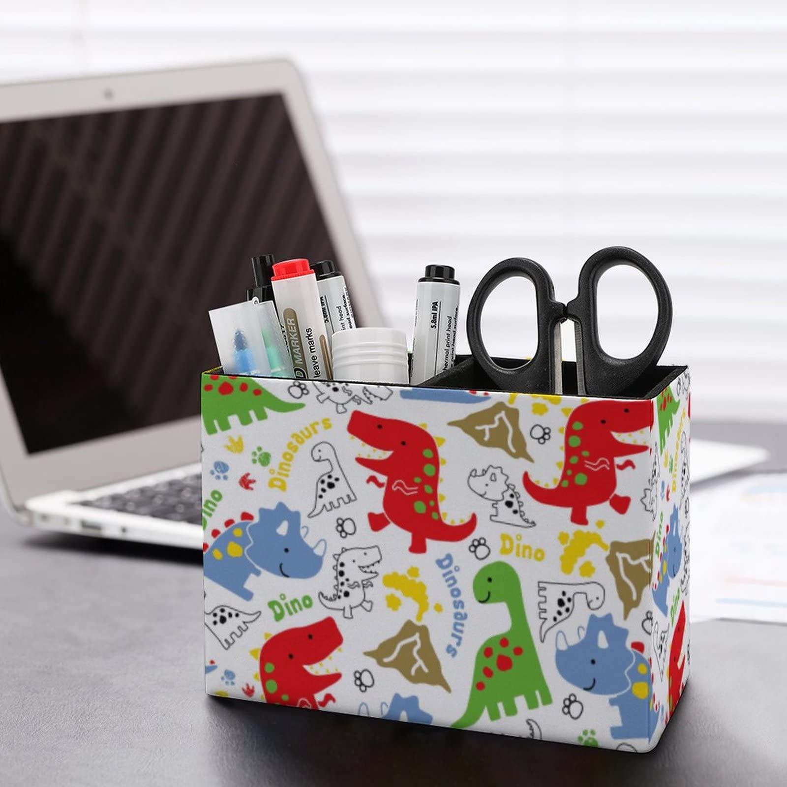 Cute Dinosaur Pen Holder for Desk - Leather Desktop Organizer for Pencils, Pens & Makeup Brushes - Perfect for Office, School & College Use