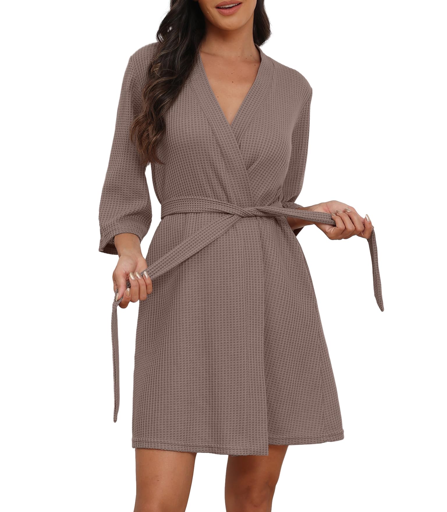 PrinStory Women's Waffle Robe - Soft Lightweight Knee-Length Bathrobe & Loungewear for Spa, Home Relaxation and Hotel Use