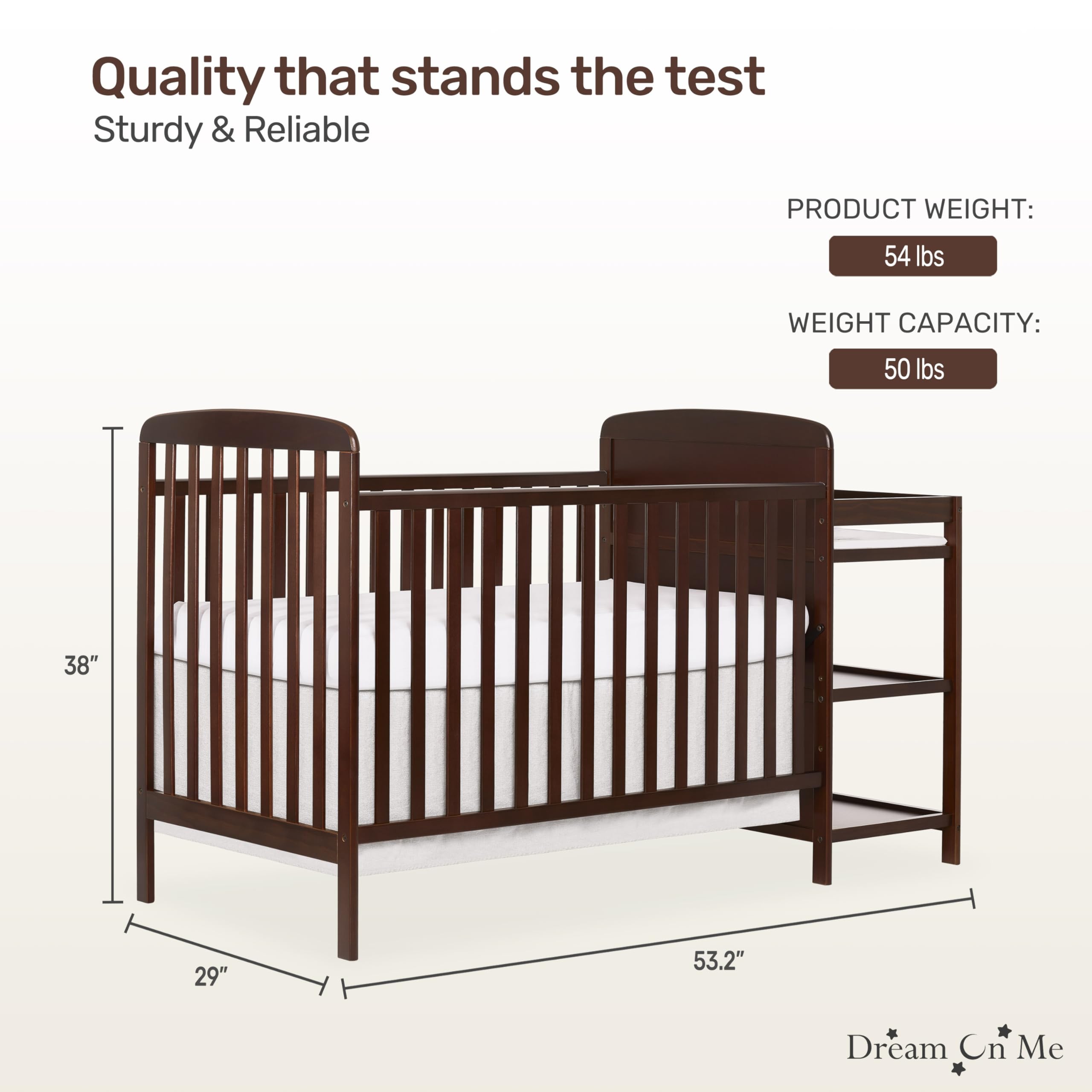 Dream On Me Anna 3-in-1 Convertible Crib with Changing Table - Espresso Finish, Greenguard Gold Certified, Non-Toxic Baby Nursery Furniture Set Includes 1