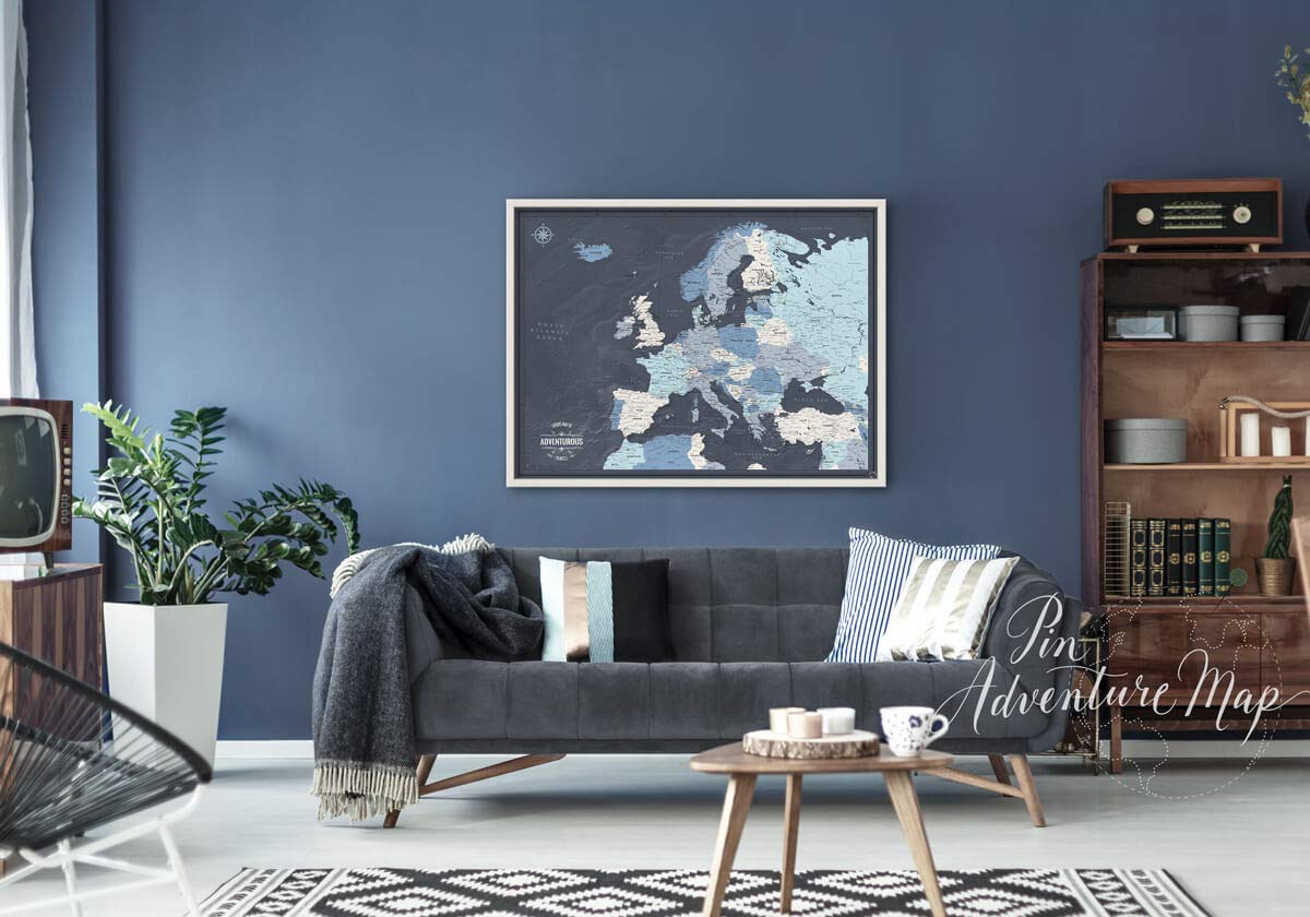 Personalized Framed Travel Map of Europe with Push Pins - Customizable Detailed Wall Map for Home & Office Decor - Perfect for Travel Memories, Gifts & Adventure Planning