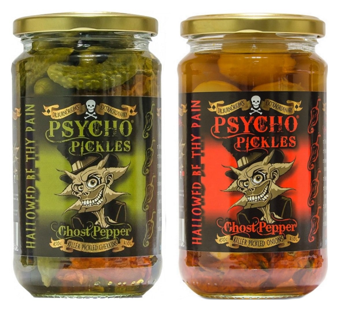 Ghost Pepper Pickled Onions & Gherkins Combo - Spicy Pickles for Burgers, Sandwiches & Snacks - Psycho Pickles Hot & Tangy Flavor