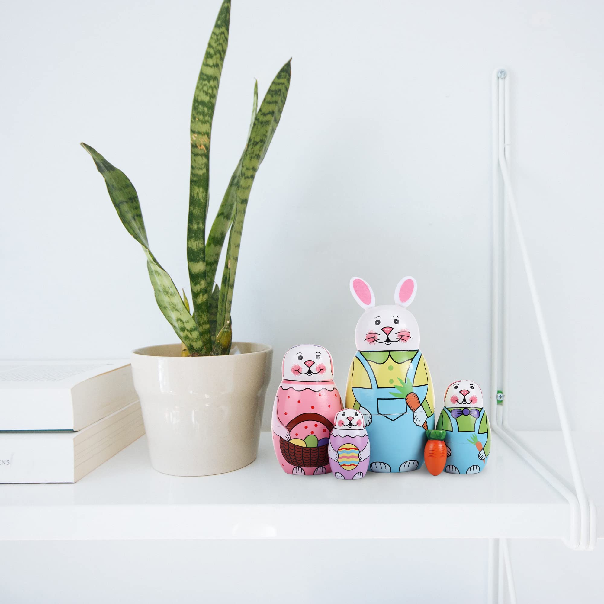 Yoption 5Pcs Handmade Russian Matryoshka Nesting Dolls - Wooden Rabbit Bunny Set for Kids, Christmas, Easter & Birthday Gifts | Home Decor & Collectible Toy for Children's Room & Holiday Display