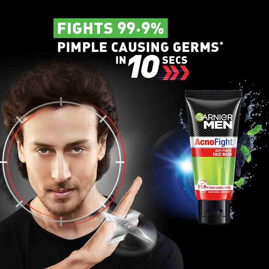 Garnier Men Acno Fight Anti-Pimple Face Wash 50g & Anti-Aging Wrinkle Cream 40g Set - 2-in-1 Skincare Combo for Men - Perfect for Daily Acne Treatment & Anti-Wrinkle Care