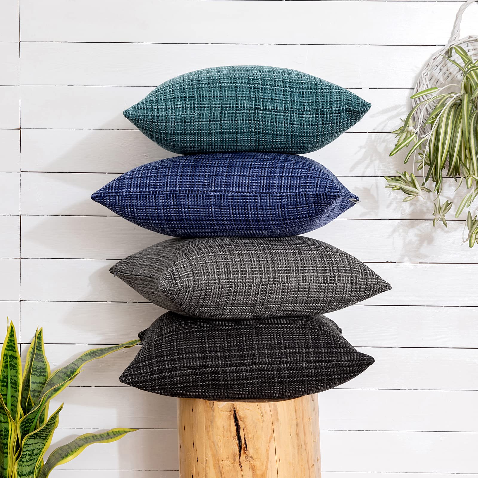 MIULEE 16x16 Inch Waterproof Outdoor Throw Pillow Covers - Pack of 2, Black - Decorative Farmhouse Style Cushion Covers for Patio, Garden, Tent, Sofa & Couch - Perfect for Outdoor Furniture, Camping and Home Decor