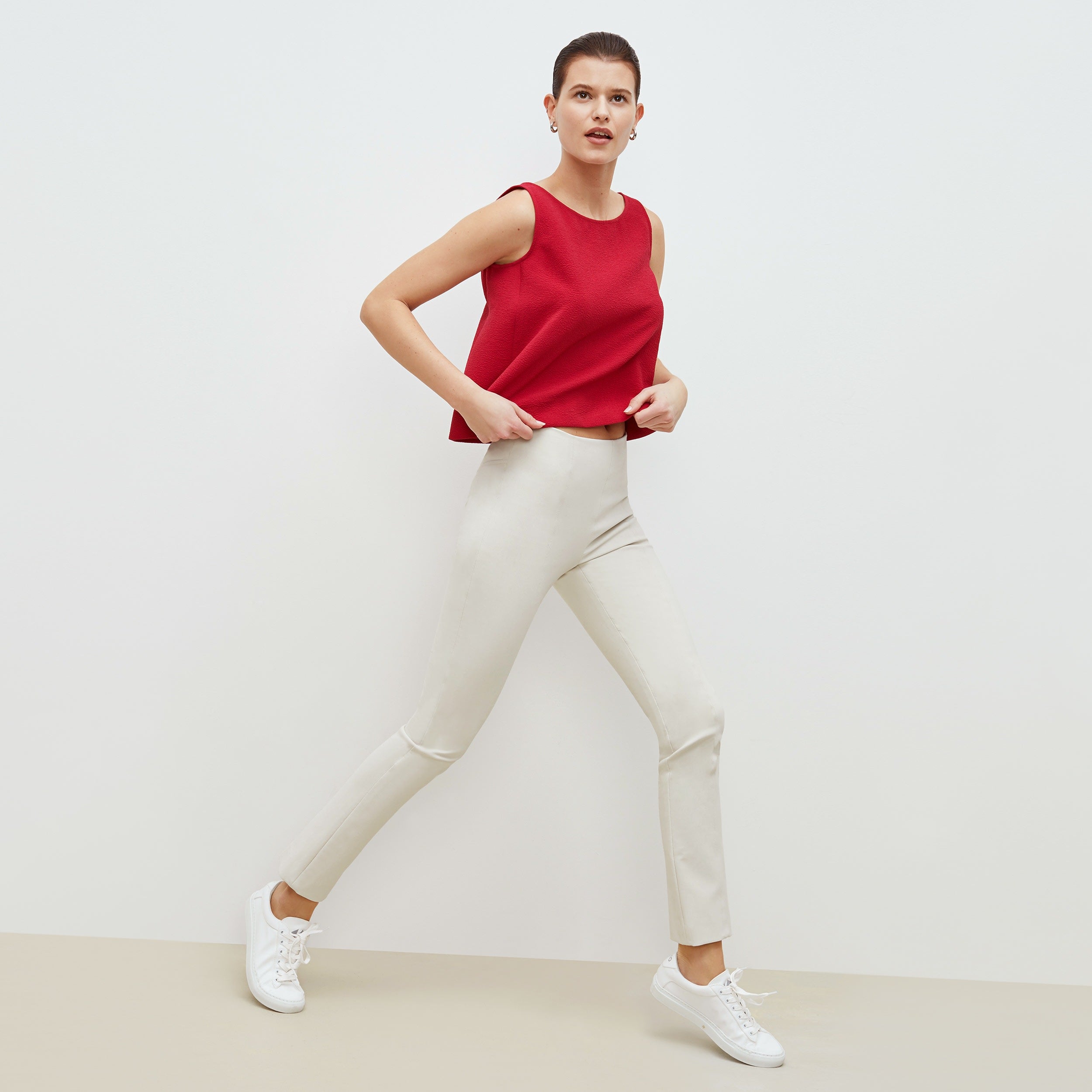Foster Cigarette Pants for Women - High Waisted Stretch Work Pants in Bone Color - Perfect for Office, Business Casual & Travel