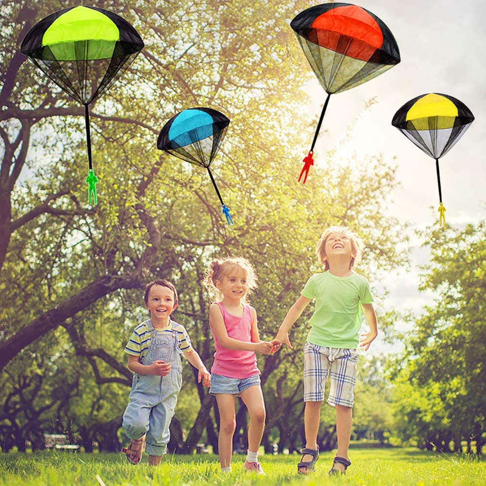 12 Pack Parachute Toys for Kids - Tangle Free Throwing Parachute Figures with Plastic Warriors - Perfect for Outdoor Play, Birthday Party Favors, and Backyard Games