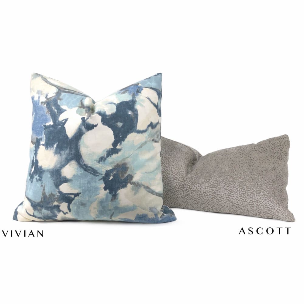 Vivian Blue Cream Modern Floral Print Pillow Cover 18x18 Inch - Soft Decorative Throw Pillow Case for Sofa, Bedroom & Living Room Home Decor