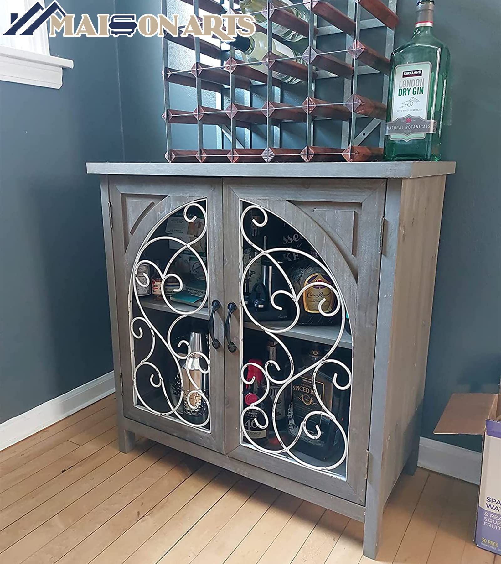 MAISON ARTS 2-Door Farmhouse Storage Cabinet with Adjustable Shelves - Entryway Organizer, Kitchen Buffet & Wine Storage Solution for Living Room, Dining Room & Home Decor