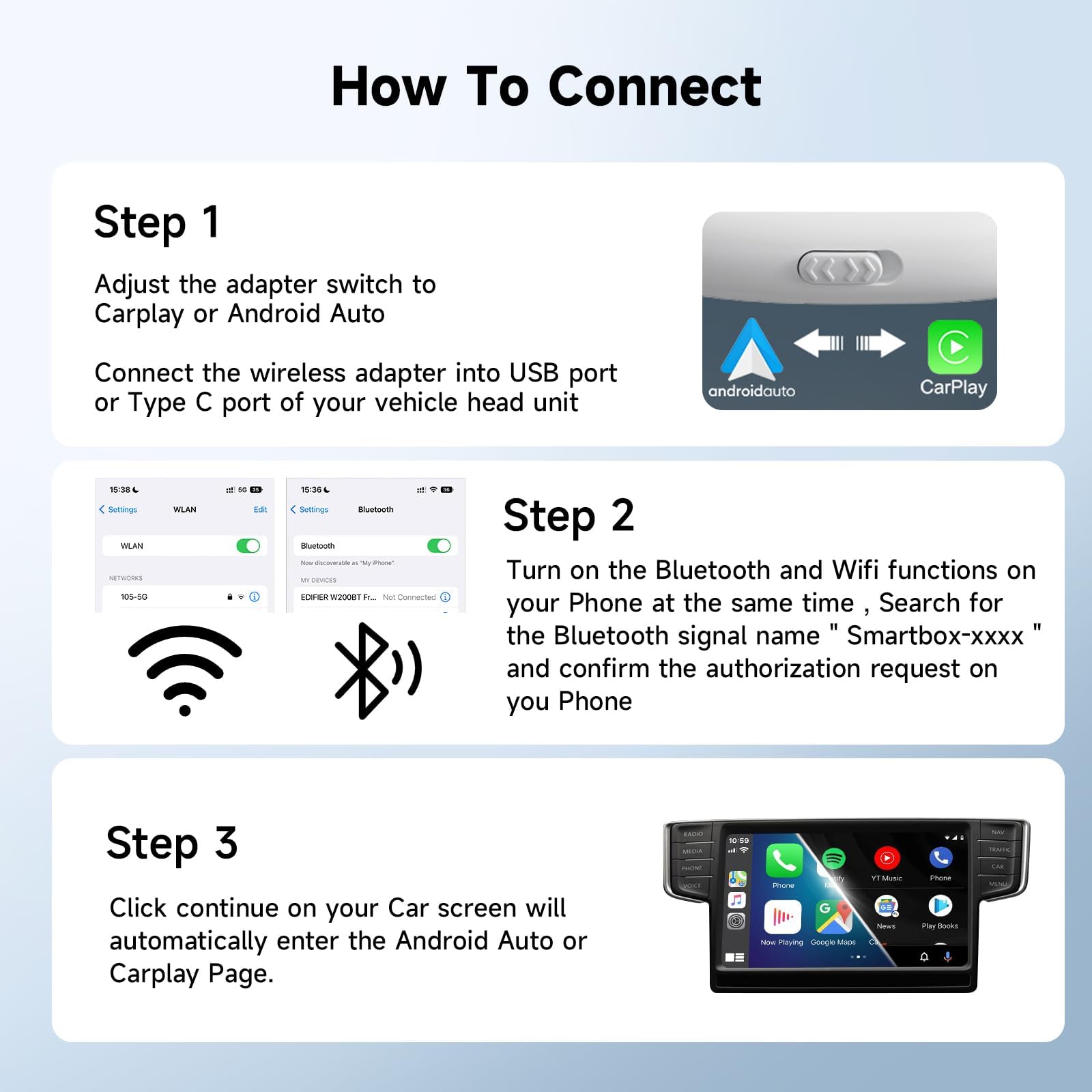 Wireless CarPlay Adapter for iPhone - USB CarPlay Dongle, 2-in-1 Wireless CarPlay & Android Auto Adapter, Converts Wired to Wireless for Cars (2017+ Models, iOS 10+) - Perfect for Commuting, Road Trips & Hands-Free Driving
