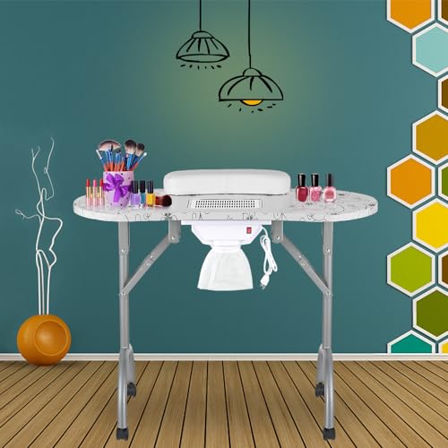LEIBOU Professional Folding Portable Nail Table with Ventilation Fan & Carrying Bag - 35