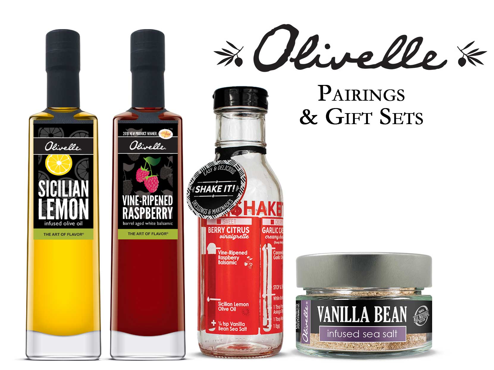 Premium Sicilian Lemon Olive Oil & Raspberry Balsamic Vinegar Set with Vanilla Bean Salt & Dressing Shaker Bottle - Perfect for Salads, Marinades & Gourmet Cooking