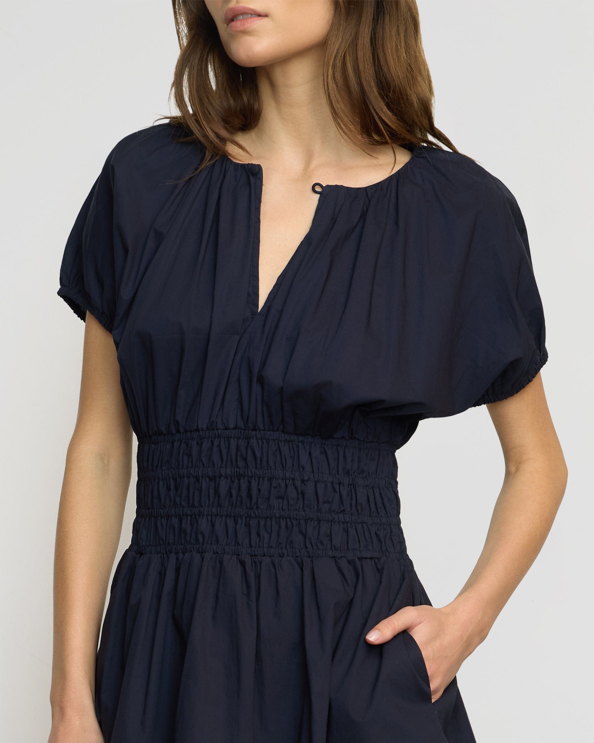 Kaci Cinched Waist Organic Cotton Dress for Women - Flowy Summer Midi Dress with Pockets - Perfect for Beach, Vacation & Casual Outings