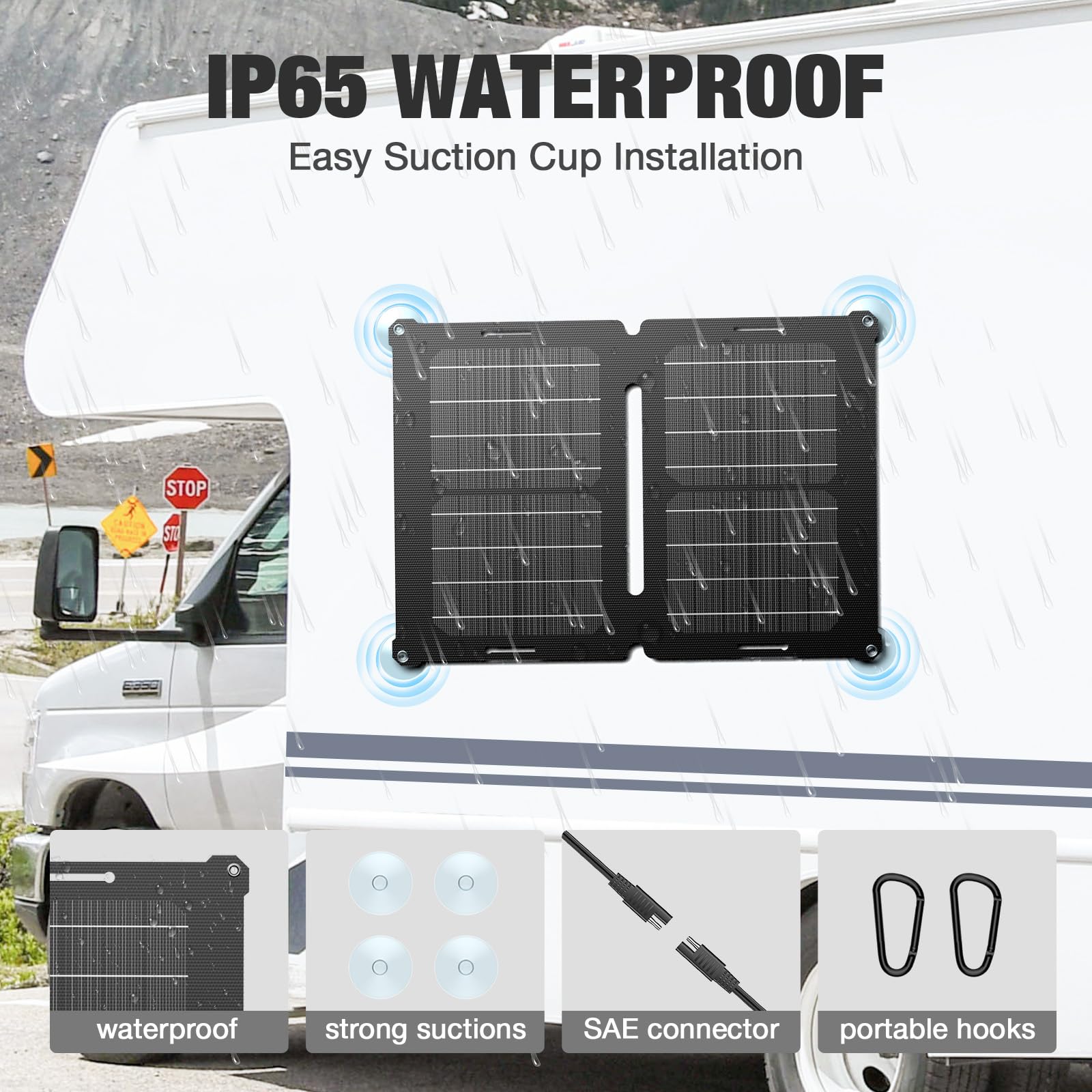 12V 25W Solar Battery Charger - Waterproof for Car, Boat, RV