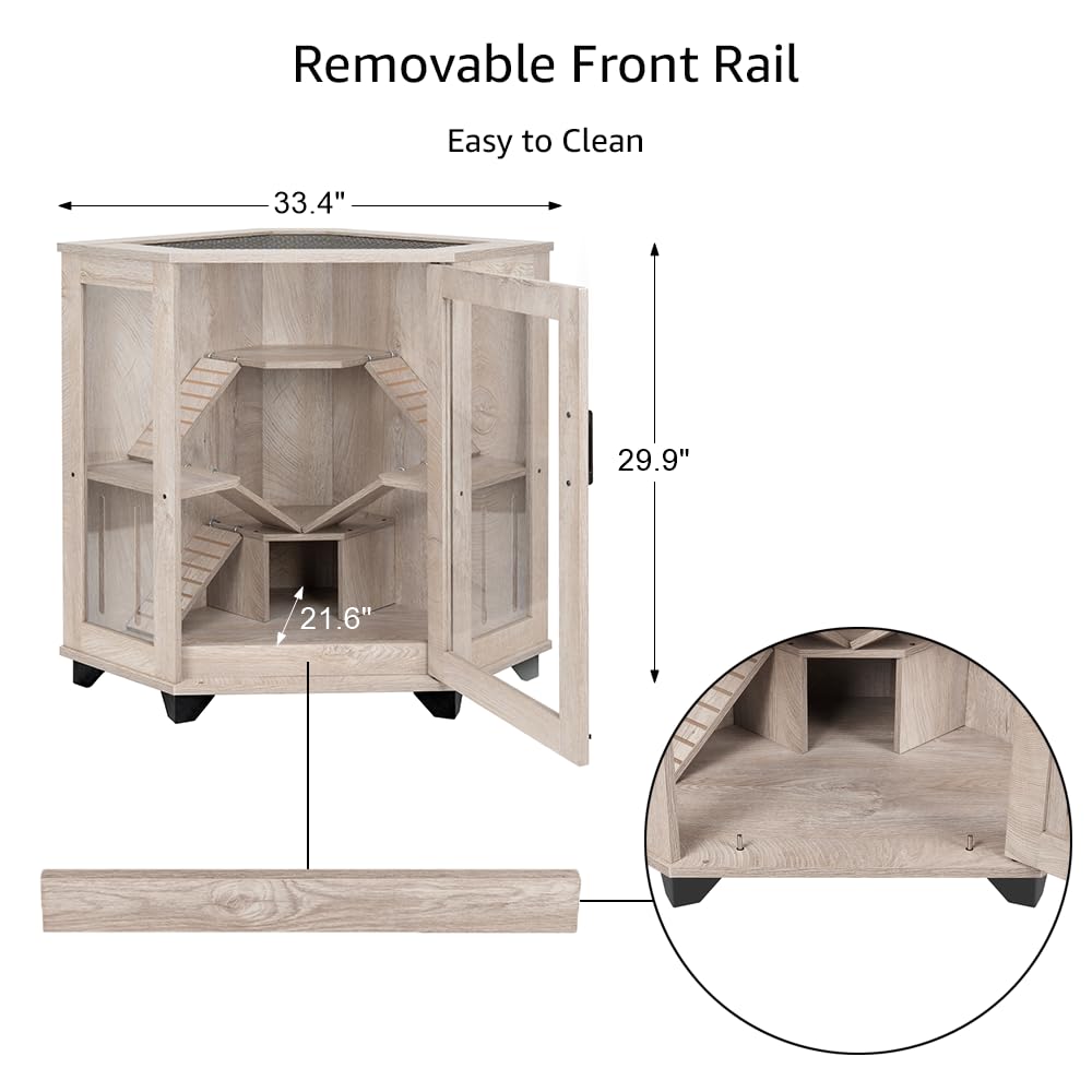 Unipaws Clear Acrylic Small Animal Cage with Ramp & House - Chinchilla, Rat, Hedgehog, Hamster, Mice Habitat - Perfect for Corner Spaces in Home, Office or Classroom