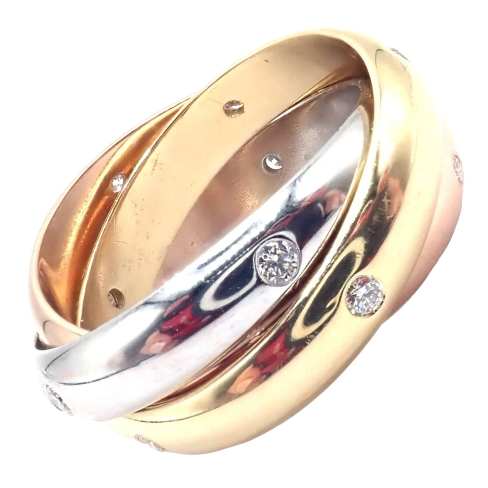 Authentic Cartier 18k Tri-Color Gold Diamond Trinity Band Ring - Size 5.75 with Certification - Perfect for Anniversary Gifts, Luxury Jewelry Collection & Special Occasions