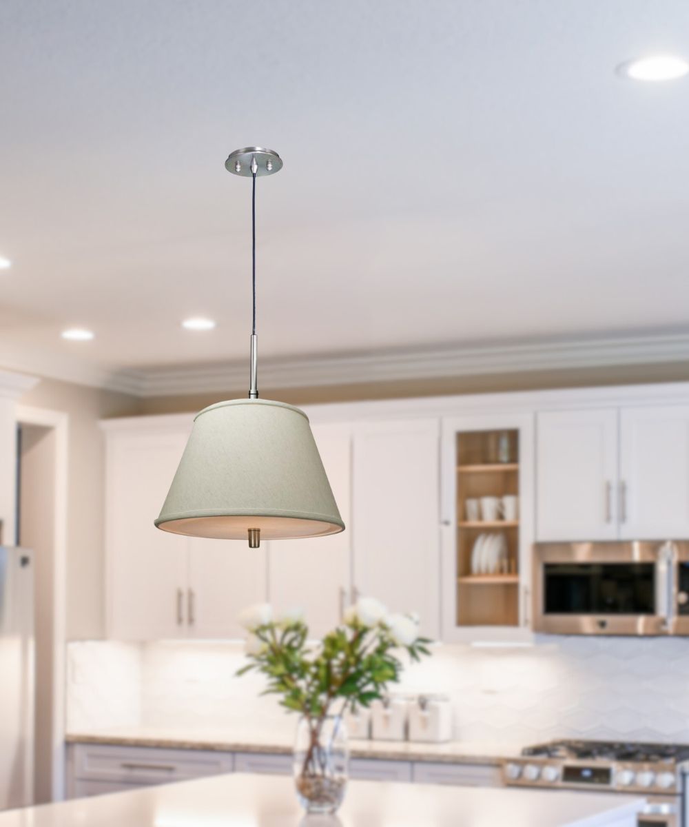 16W Satin Nickel Pendant Light with Empire Textured Oatmeal Slotted Shade & Diffuser - Perfect for Kitchen Island, Dining Room, and Bedroom Lighting