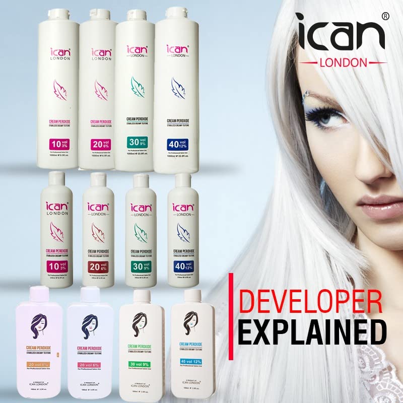 ICAN LONDON Professional 40 Volume 12% Cream Peroxide 250ml with Rapid Blue Powder Bleach 80g Kit - Hair Lightening & Bleaching Set for Salon & Home Use