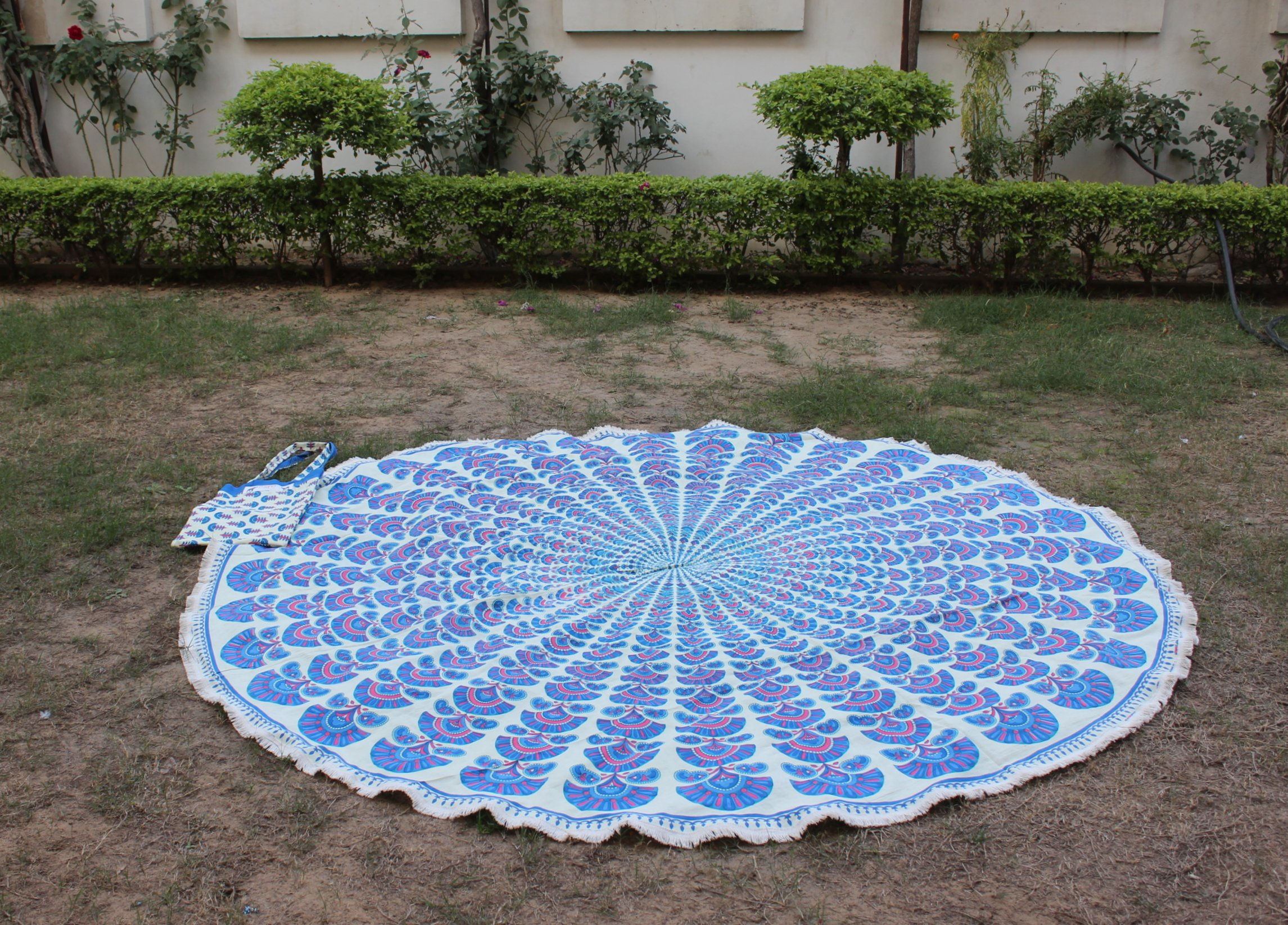 Peacock Mandala Round Beach Throw Blanket - Indian Tapestry with Carry Bag for Yoga, Meditation & Bohemian Home Decor | Hippie Style Yoga Mat Cover | Perfect for Beach Picnics, Festival Camping & Boho Bedroom Decor