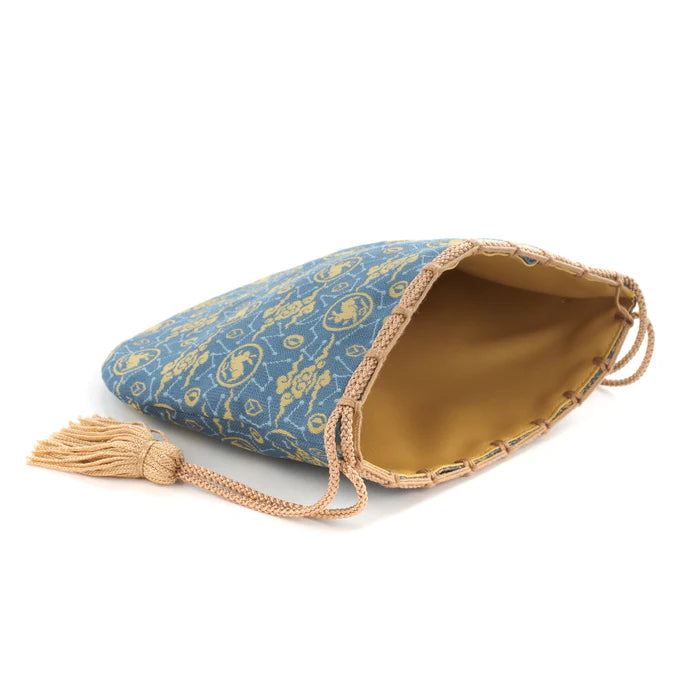 Handmade Kyoto Nishijin Ori Small Drawstring Bag - Rabbit & Blue Design - Japanese Traditional Craft Purse for Gifts, Cosmetics & Accessories Storage