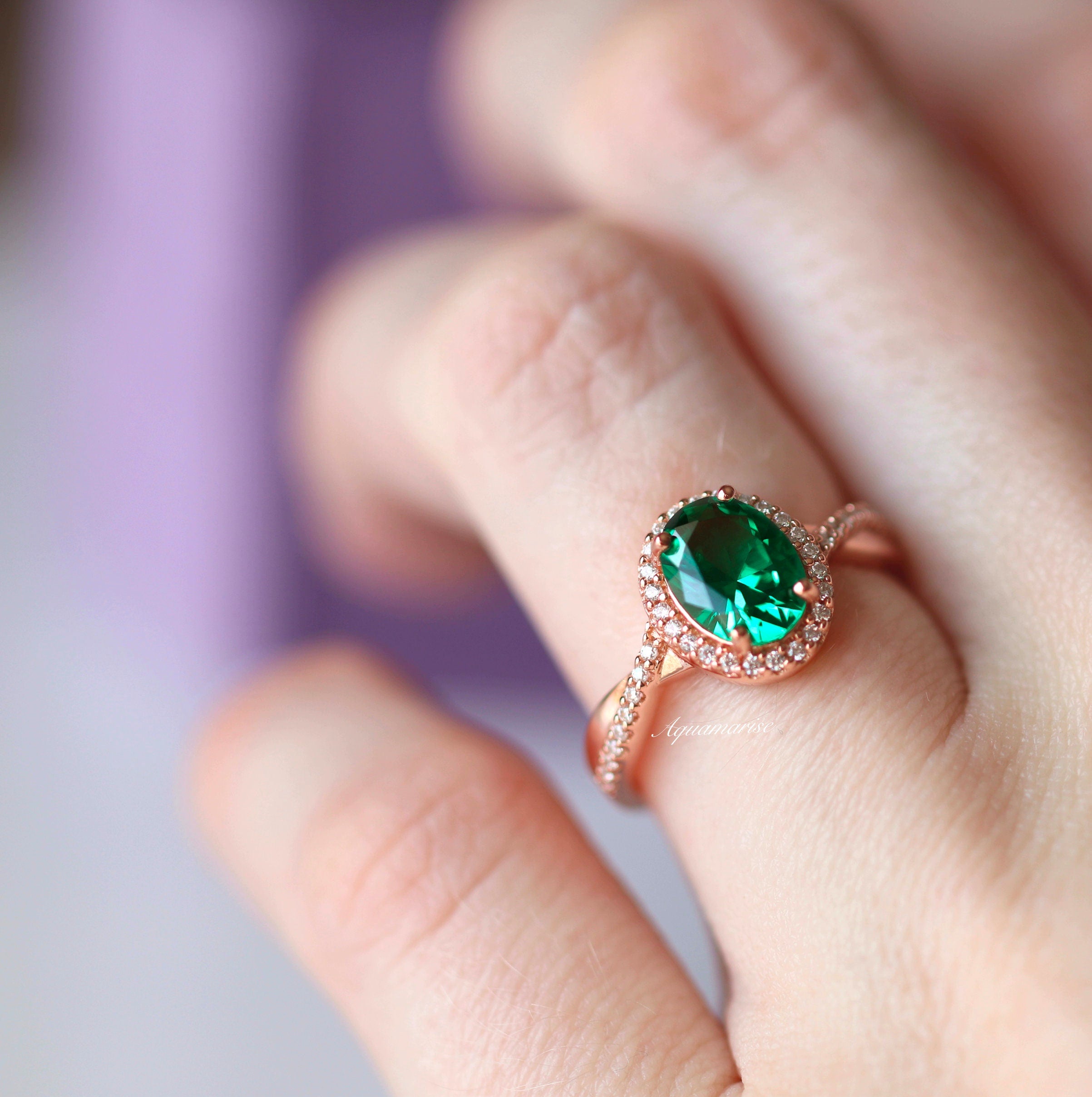 14K Rose Gold Vermeil Gemma Emerald Ring Set - Elegant Jewelry for Women, Perfect for Weddings, Anniversaries & Special Occasions