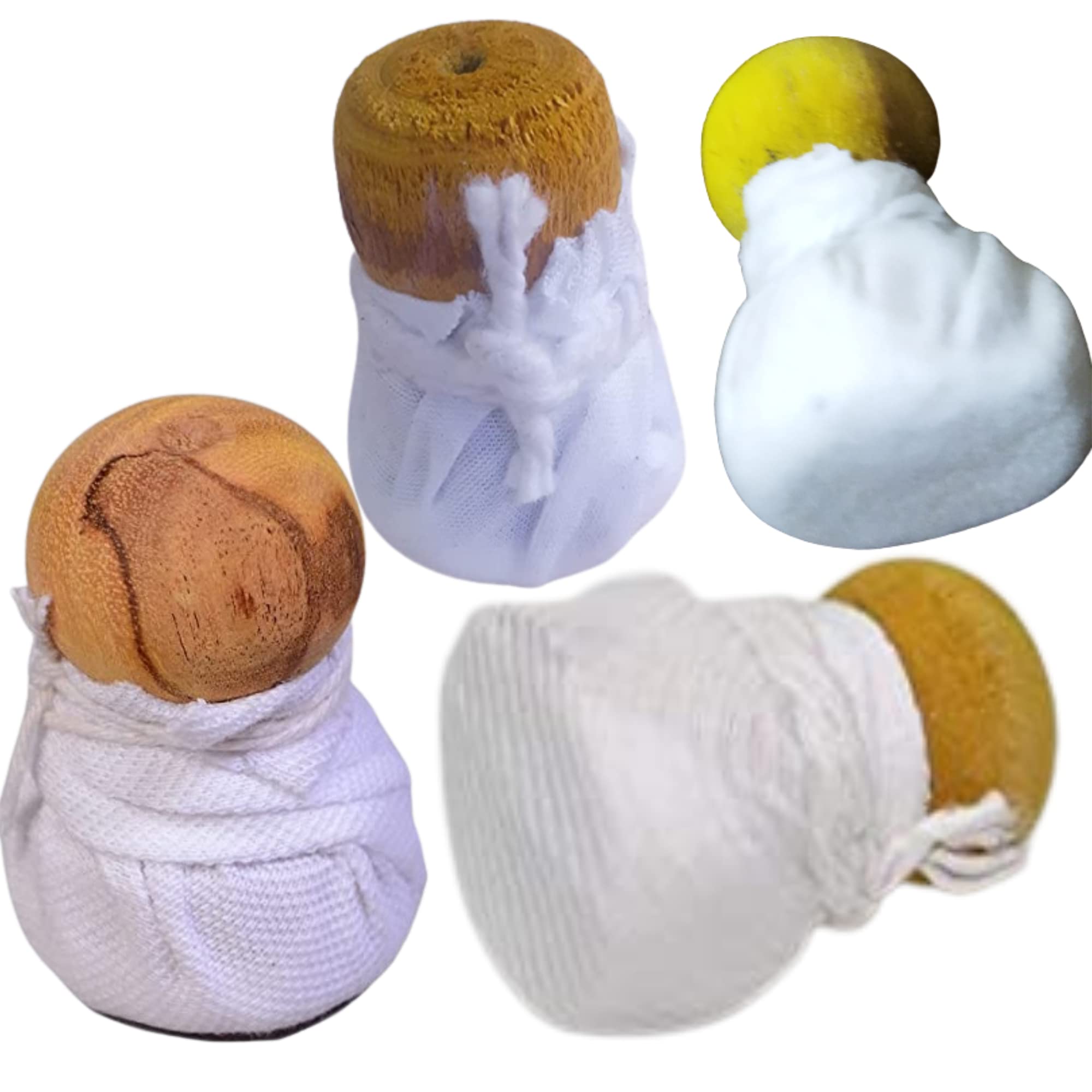 PGD Traditional Wooden Oil Spreader Brush for Dosa & Tawa Pans - Natural Wood with White Cloth - Pack of 4 - Perfect for Indian Cooking, Pancakes & Griddle Baking