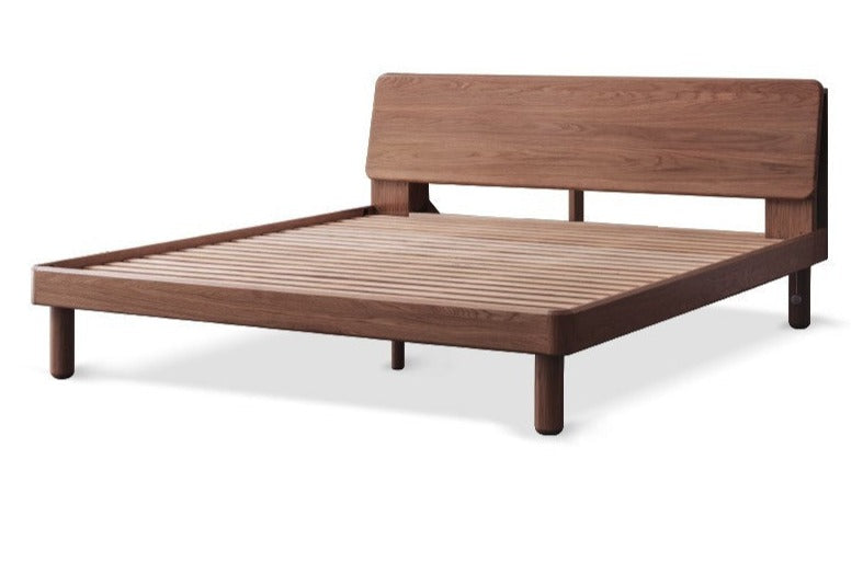 Solid Oak Wood Platform Bed with Bookshelf Headboard - Modern Bedroom Furniture for Small Spaces & Cozy Reading Nook