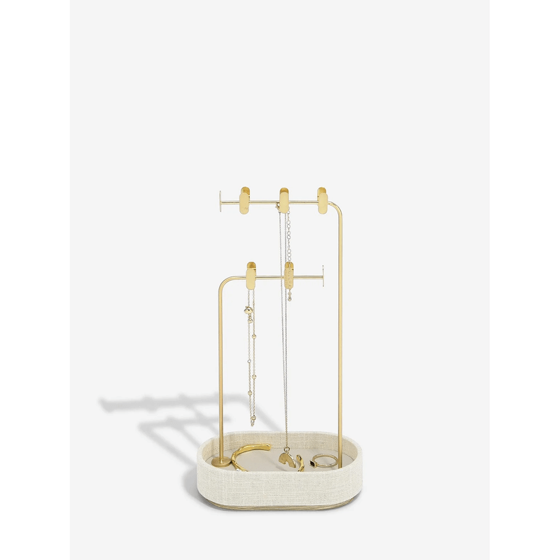Stackers Multi Hook Jewelry Stand - Oatmeal Linen Jewelry Organizer for Necklaces, Bracelets & Earrings | Perfect for Bedroom, Bathroom & Travel Storage