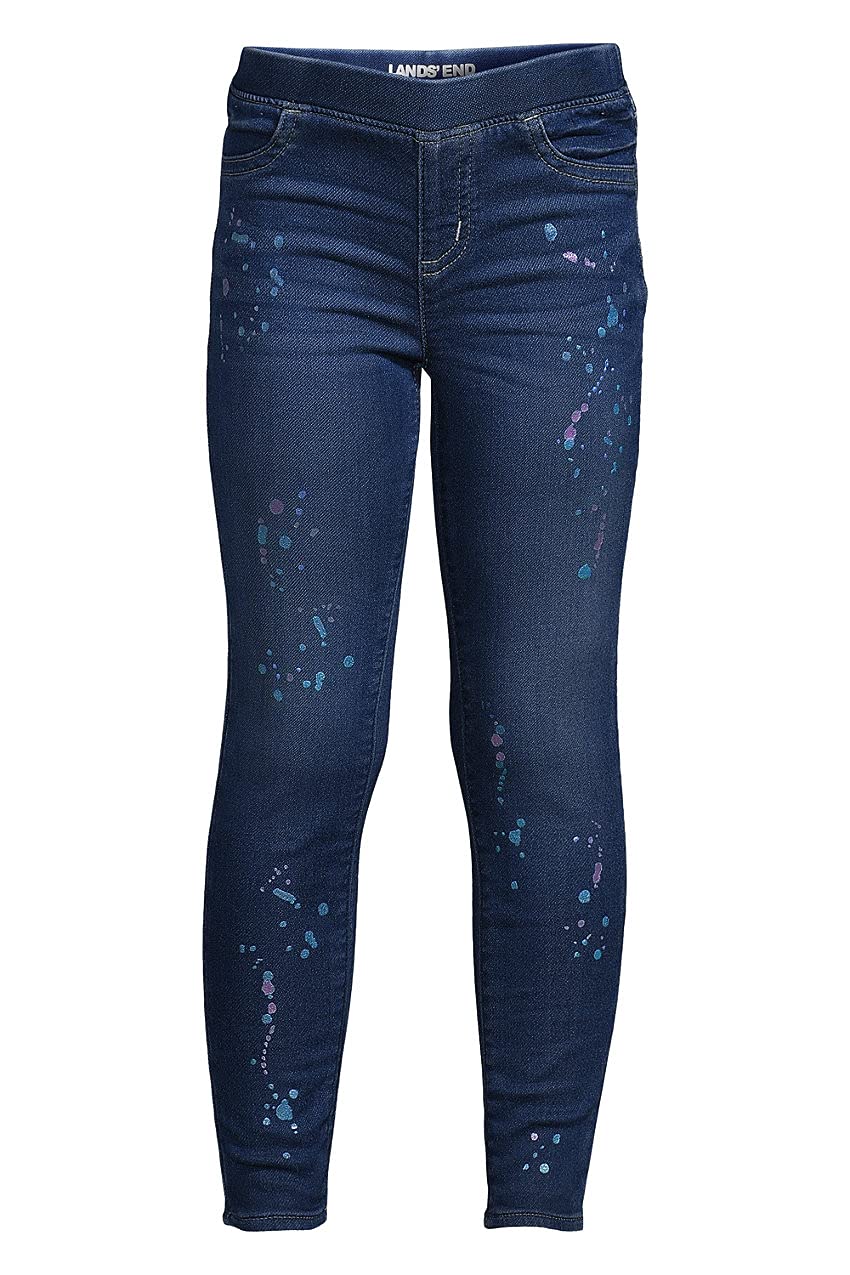 Lands' End Girls' Stretch Denim Jeggings with Iron-On Knee Patches | Comfortable & Stylish for School, Play & Everyday Wear