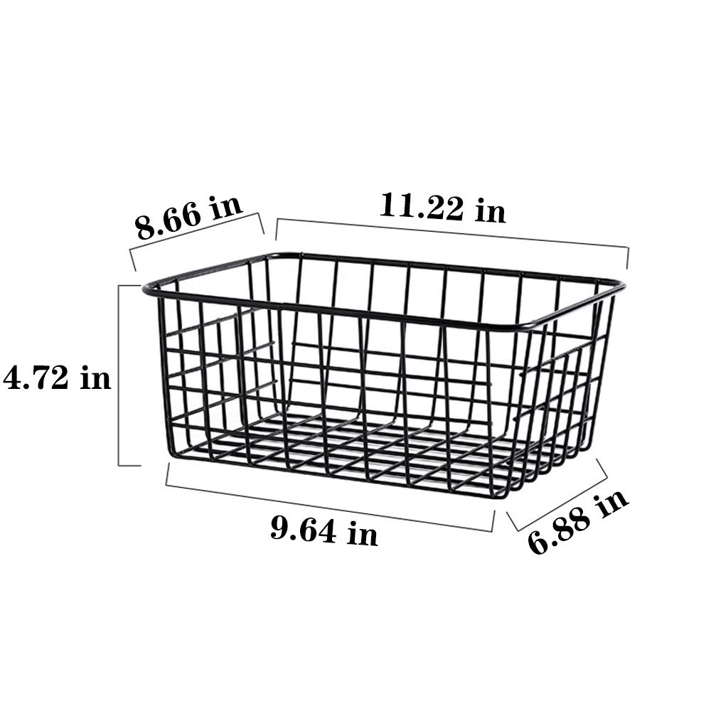 LeleCAT 2-Pack Black Metal Wire Storage Baskets - Household Organizer for Kitchen, Pantry, Shelf, Freezer & Bathroom - Space Saving Storage Solution for Home Organization