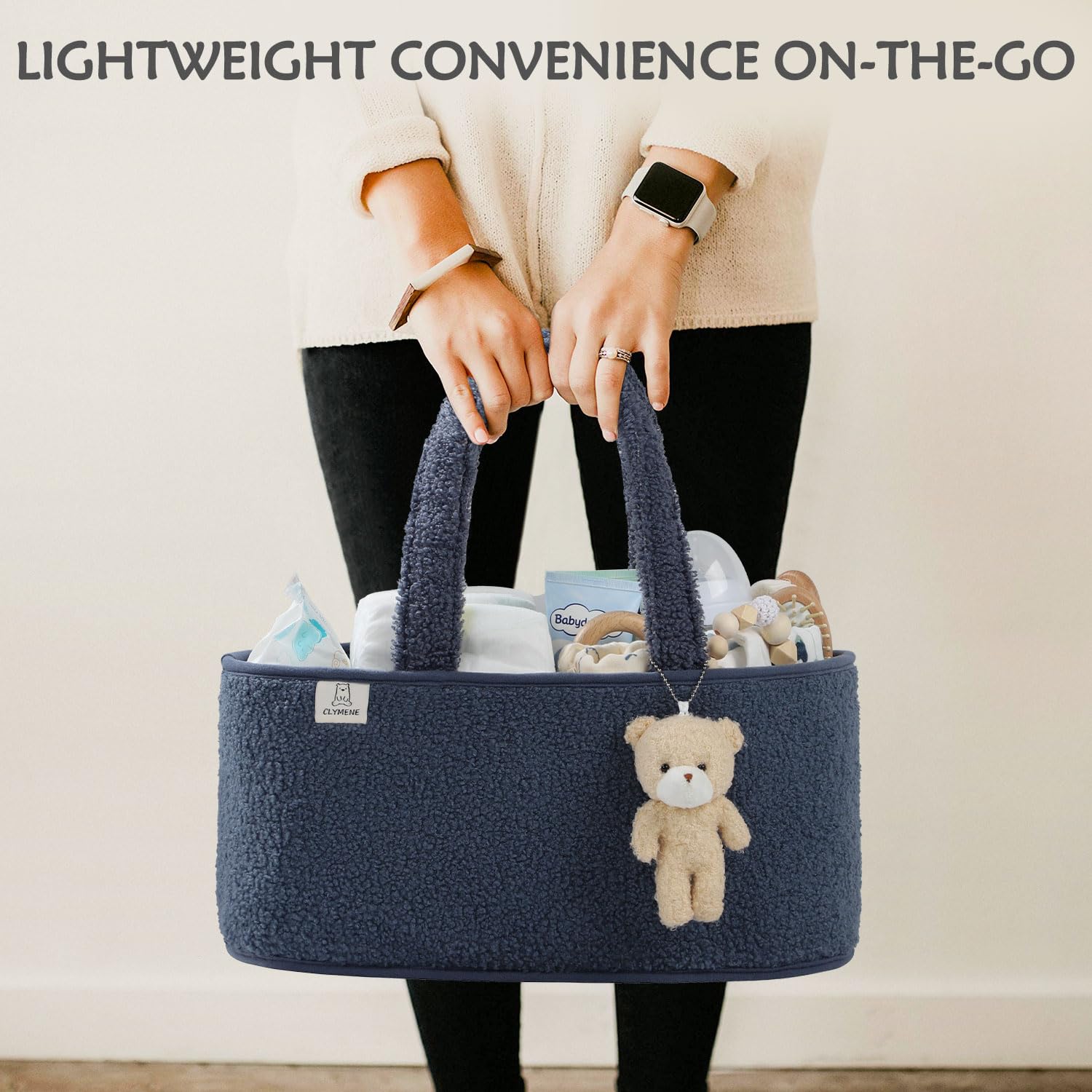 CLYMENE Baby Diaper Caddy Organizer - Portable Nursery Storage Basket for Diapers, Wipes & Baby Essentials | Newborn Changing Table Organizer | Perfect Baby Shower Gift & Registry Item | Travel Diaper Tote Bag for Car & Home Use | Stone Blue | Ideal for Nursery Organization & On-the-Go Parents