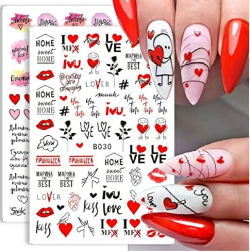 Valentine's Day 3D Heart Nail Art Stickers - Red Love Kiss Angel Romantic Design Self-Adhesive Nail Decals for Women (6PCS) | Perfect for Valentine's Manicure, Date Night, Bridal Shower & Romantic Occasions