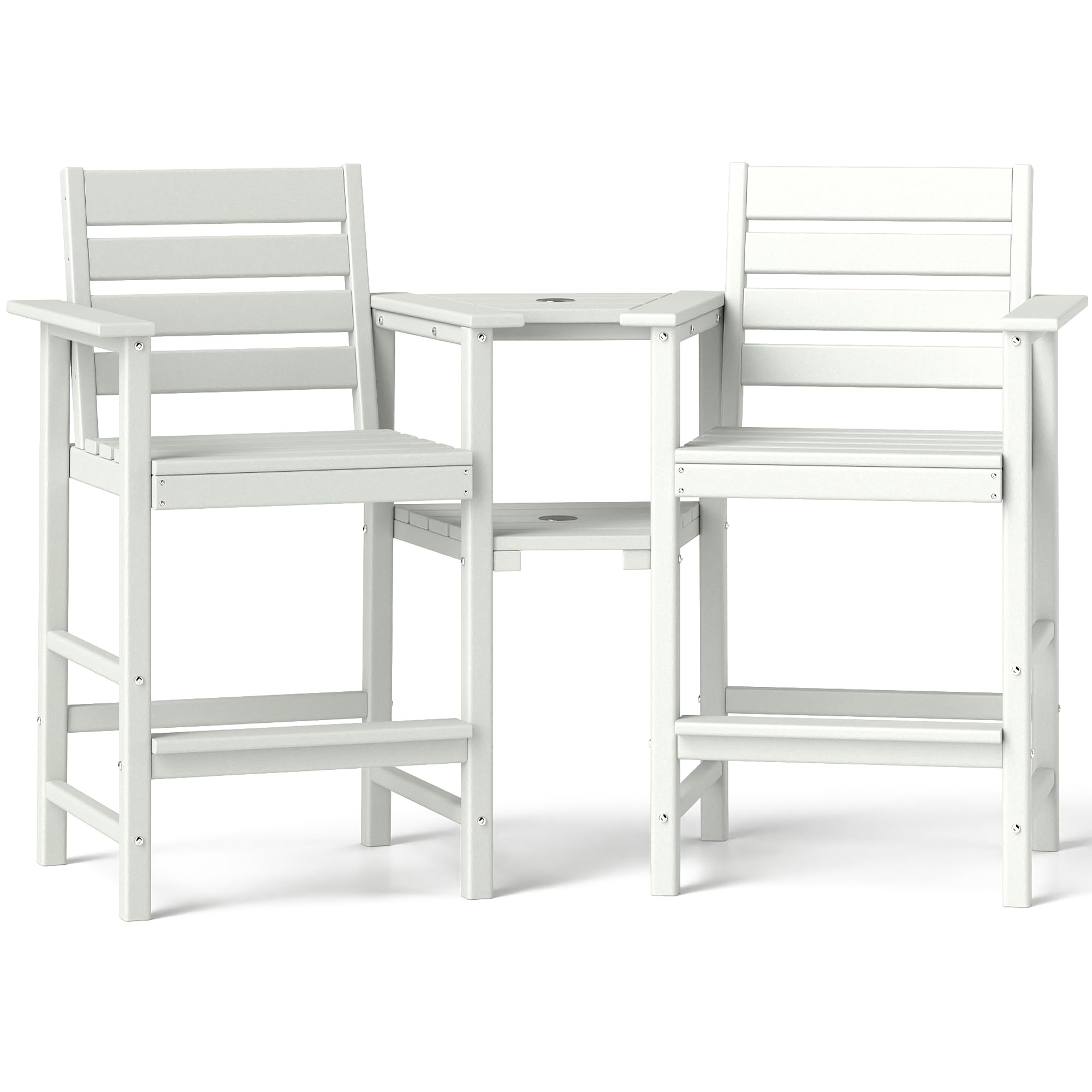 Premium HDPE Adirondack Bar Height Chairs Set of 2 - All-Weather Outdoor Bar Stools with Detachable Trays for Patio, Poolside, Bistro & Backyard Relaxation | White Tall Adirondack Chairs for Garden, Deck & Balcony Use