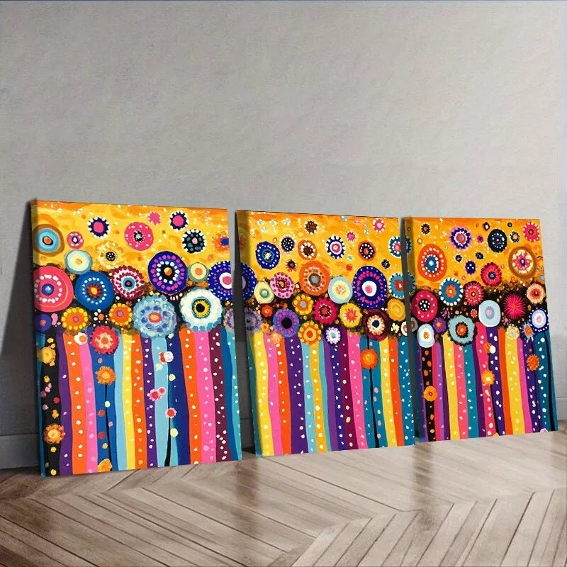 3-Piece Floral Field Abstract Wall Art Set - Yellow Background, Framed Canvas 40x60cm (16x24in) - High Quality Print, 100% Australian Made, Ready to Hang - Perfect for Living Room, Bedroom & Office Decor
