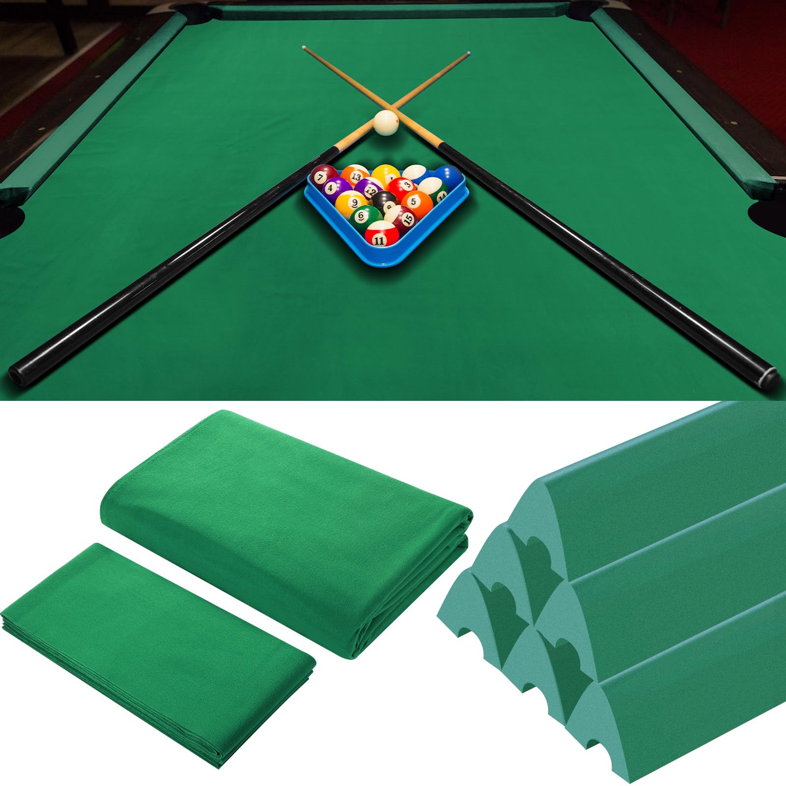 Premium Mixweer Billiard Cloth for 8 ft Pool Table - Pre-Cut Felt with 6 Cloth Strips & 6 Rubber Bumpers - Professional Replacement for Bars, Clubs, Hotels - Perfect for Game Rooms and Entertainment Spaces