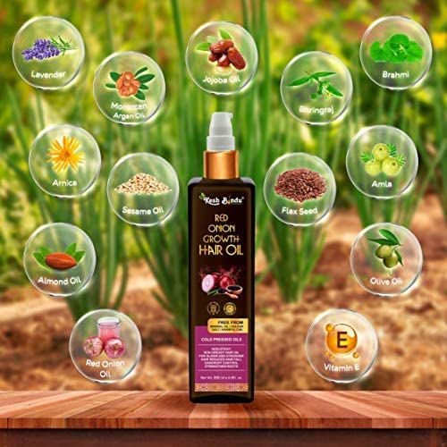 KESHBINDU Onion Hair Oil with Black Seed Oil Extracts - Reduces Hair Fall & Promotes Growth with Redensyl - 100% Natural, No Mineral Oil, Silicones or Synthetic Fragrances | 200ml Hair Treatment Oil for Thinning Hair, Dry Scalp & Daily Nourishment