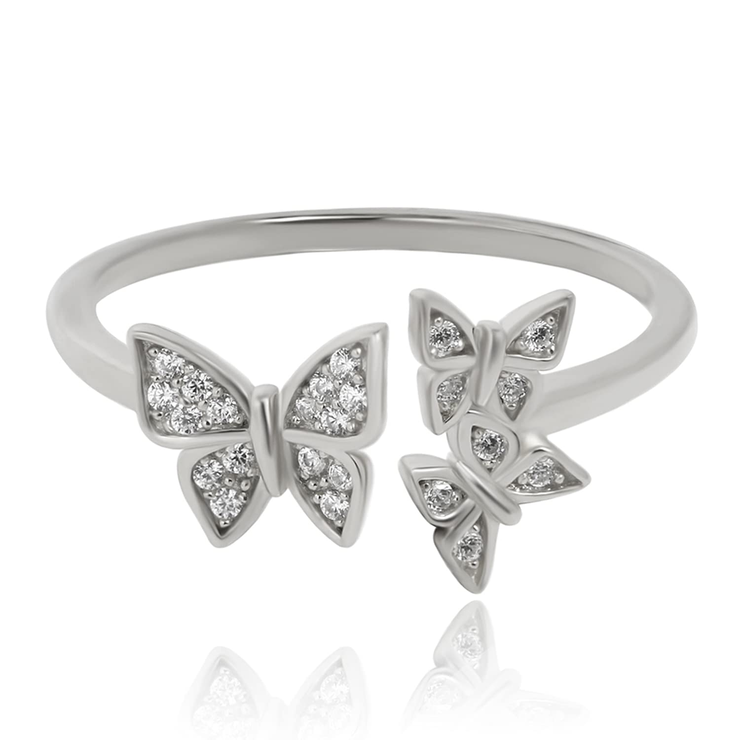Elegant Silver Butterfly Ring for Women - Dainty Minimalist Stackable Wedding Band, Adjustable Size Rose Gold Plated Jewelry - Perfect for Everyday Wear, Gift Giving & Special Occasions