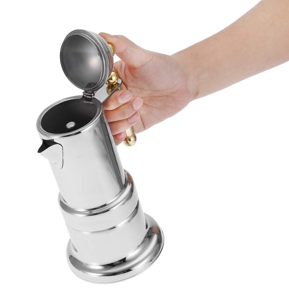 Mootea Stainless Steel Moka Pot Stovetop Espresso Maker - 4 Cup Italian Coffee Brewer with Safety Valve for Home & Office Use | Perfect for Stovetop Espresso, Camping & Gifts
