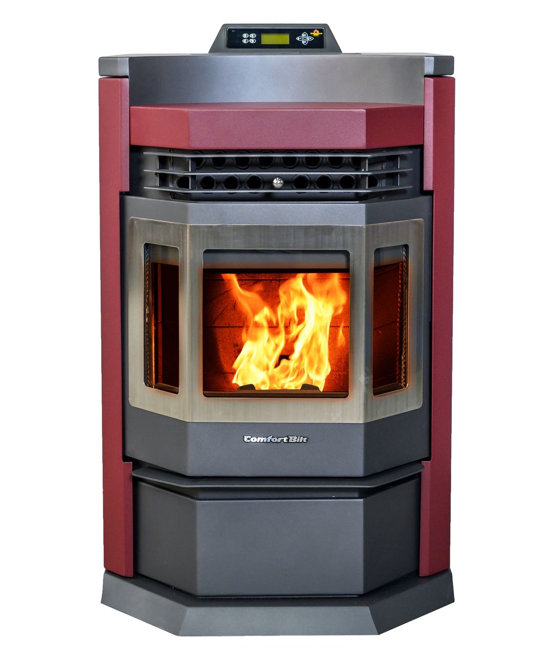 ComfortBilt HP22N Stainless Steel Pellet Stove in Burgundy - Efficient Home Heating for Living Rooms, Cabins & Winter Warmth