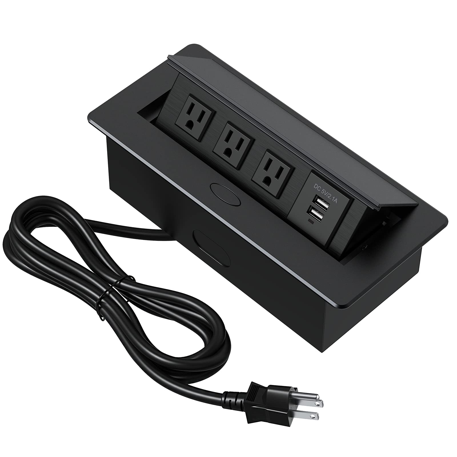 **Pop Up Outlet with 2 USB Ports & 3 AC Outlets - Black Desktop Power Hub for Home, Office & Dorm Use**