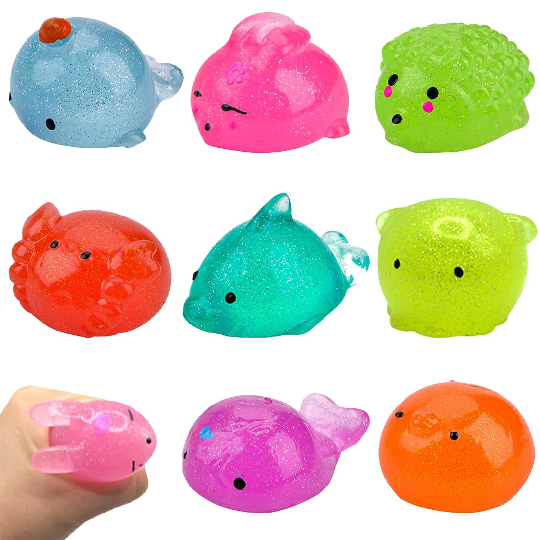 Glow in The Dark Mochi Squishy Toys - 8 Pack Mini Kawaii Stress Relief Animals for Kids Party Favors, Sensory Fidget Toys for Anxiety Relief & Classroom Rewards