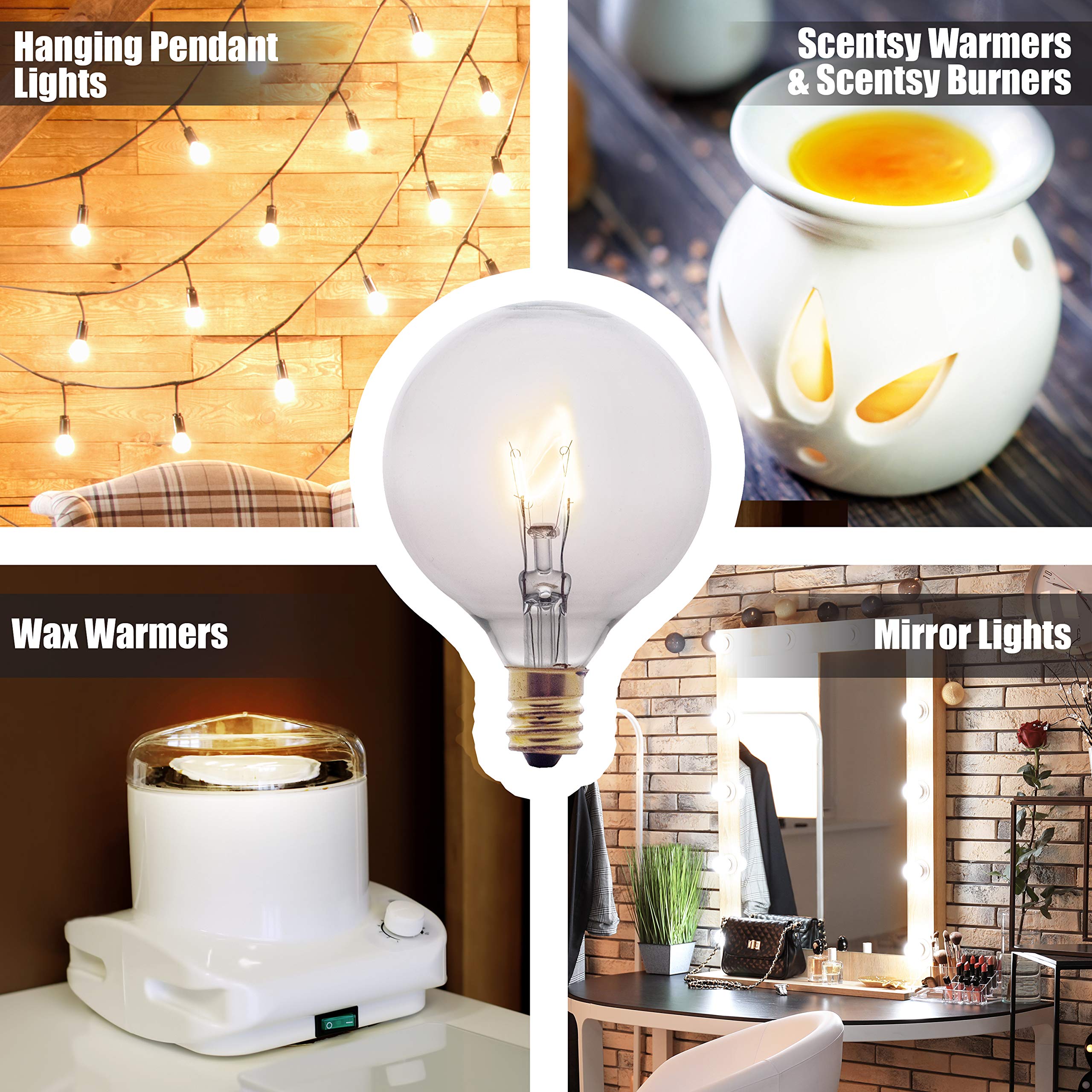 25W E12 Candelabra Wax Warmer Bulbs - 6 Pack Clear G16.5 Incandescent Bulbs for Scentsy Warmers & Burners - Perfect for Home Fragrance, Aromatherapy & Relaxation